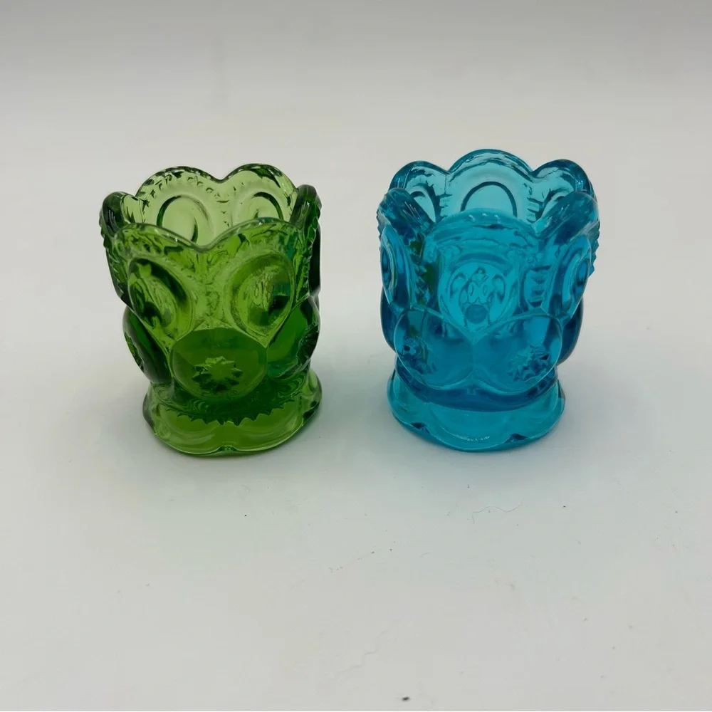 Vintage LE Smith Glass Moon & Stars Toothpick Holders - Green and Blue - Picture 4 of 9